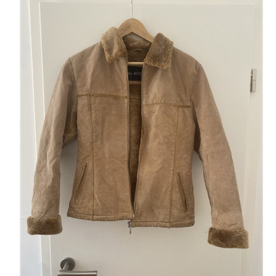 HI-BUXTER Damen Kurzjacke Echtes Leder Fellbesatz Beige Größe 36 Freizeit