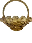 Vintage Amber Rose Ruffled Fenton Basket Vase Dish With Handle