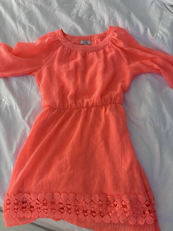 GB girls Neon Coral Lace-Hem Casual Dress Large