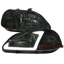 For 1996-1998 Honda Civic Coupesedan Led Bar Factory Headlights Chromesmoke