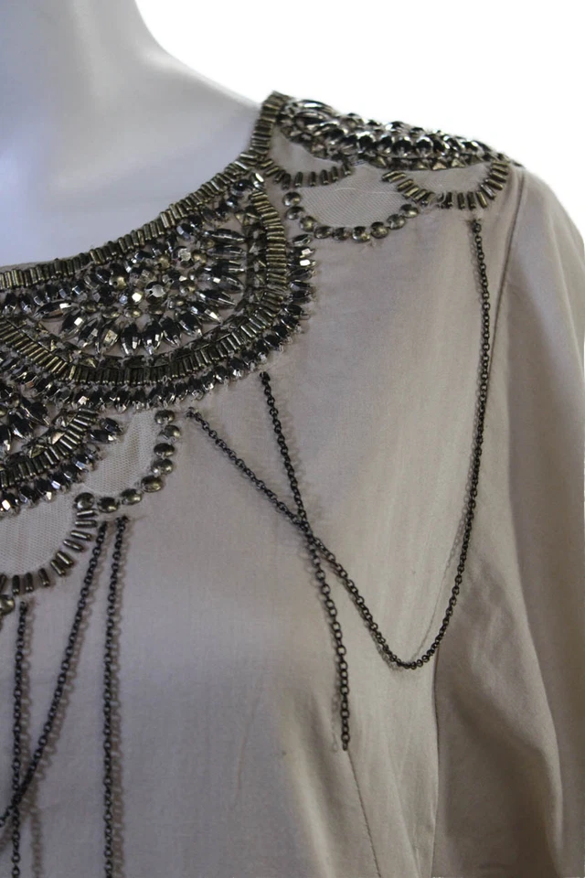 Vestido recto mujer French Connection beige manga corta algodón talla 6 Foto 2 de 4