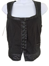 Black Camisole Vest Corset Button Front Scoop Neckline Satin Trim Medium Gothic