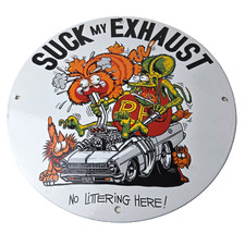 Vintage Rat Fink Porcelain Sign - Ed Big Daddy Roth Hot Rod Pump Plate Wall Sign