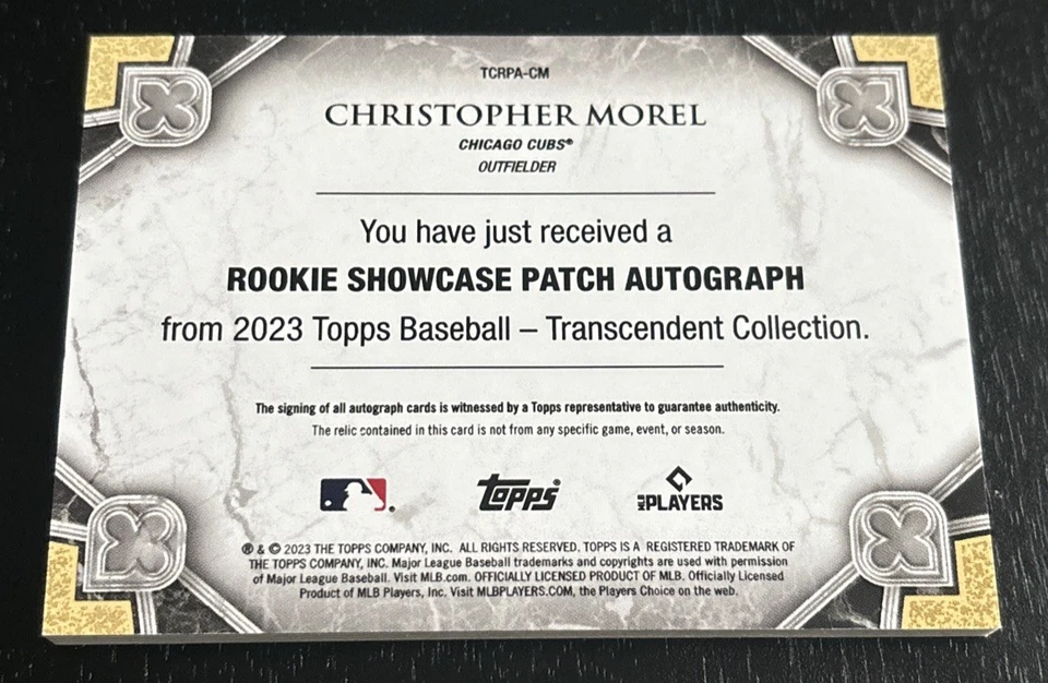 2023 Topps Transcendent CHRISTOPHER MOREL RC Rookie Showcase Patch Auto 1/1 - Image 2 of 2