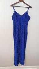 Vintage Lawrence Kazar Silk Sequin Evening Slip Dress M Blue 90s Glam FLAWS