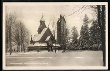 Brückenberg /Riesengebirge, Kirche Wang im Schnee, Ansichtskarte 