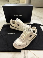 Chanel 23C Quilted Low-Top Sneakers White Light Gray CC Logo EU 36 G39802