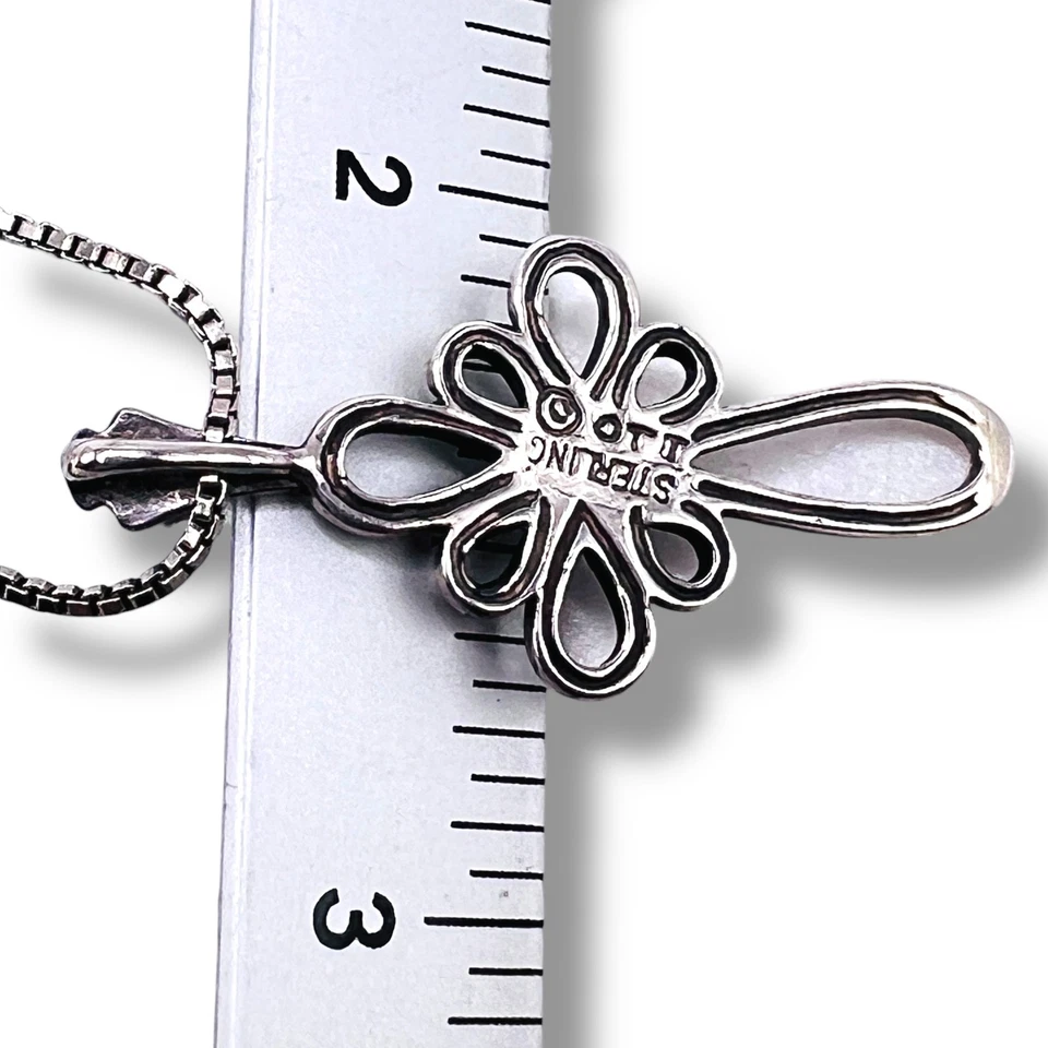 925 Sterling Silver Blue Turquoise Southwest Cross Signed Pendant Necklace 16" - Image 4 of 4