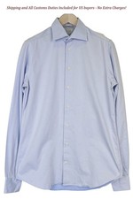 SUITSUPPLY Egyptian Cotton Men Formal Shirt 39-7 / 15 1/2L Blue Slim Fit Cutaway