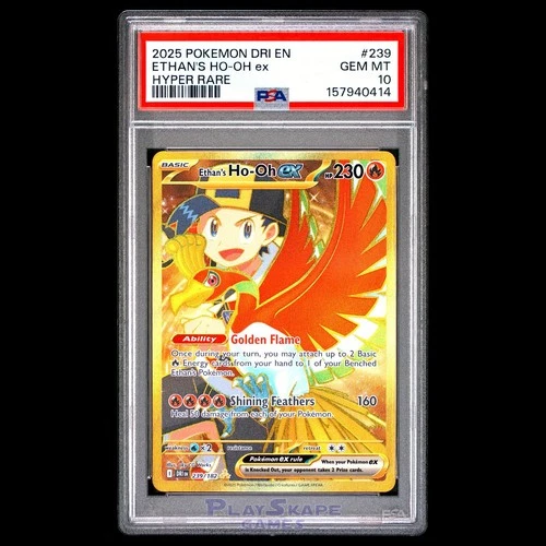Pokemon Card PSA 10 Ethan's Ho-Oh ex 239/182 Destined Rivals DRI Gold FA 2025