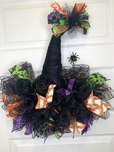 Halloween Witch Hat Wreath For Front Door Handmade Spooky Wall Decor