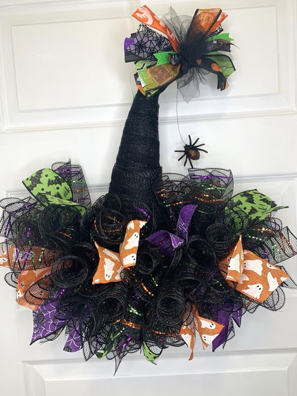 Halloween Witch Hat Wreath For Front Door Handmade Spooky Wall Decor