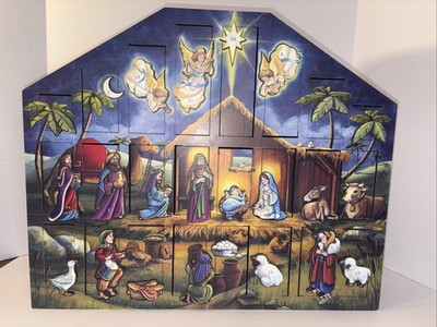 Vintage Wood Nativity Advent Calendar Box Traditions Byers Choice 2006