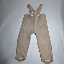 Vintage Ivory Knit Suspender Pants Foot Strap Winter Romper Child  s 60s 70s READ