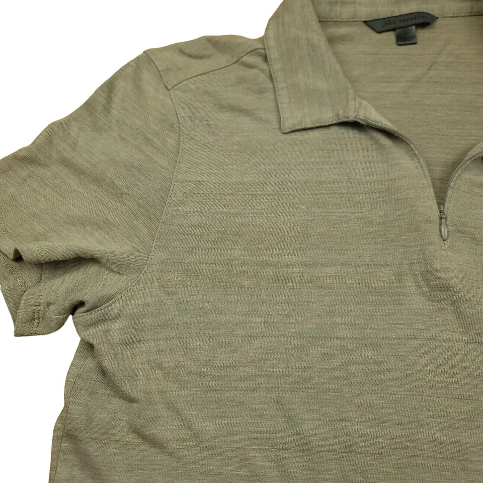 Camisa John Varvatos Para Hombres M Ligera Lino SS Bolsillo Polo Cremallera Beige Usada en Excelente Condición Foto 3 de 4