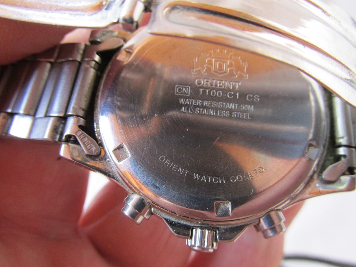 VERY NICE VINTAGE ORIENT TT00-C1 CS WRIST WATCH, CHRONOGRAPH, BLUE 