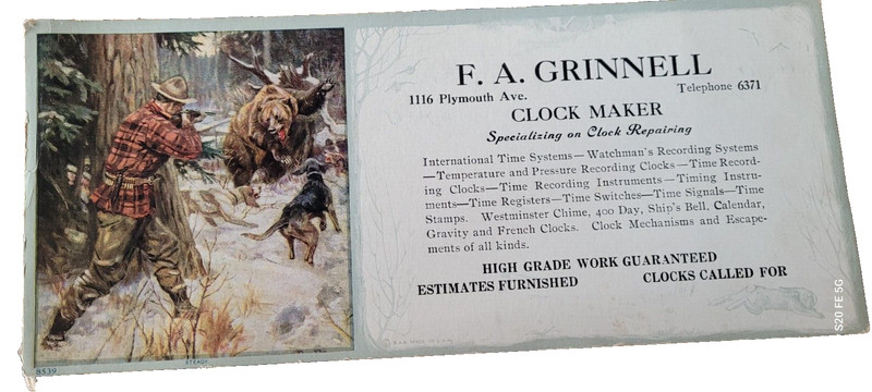 Philip R Goodwin Ink Blotter F A Grinnell Clock Maker Bear hunting NICE