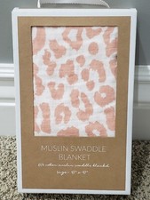 New NWT Boutique Mud Pie Girl Pink Leopard Print Muslin Swaddle Blanket 47 X 47