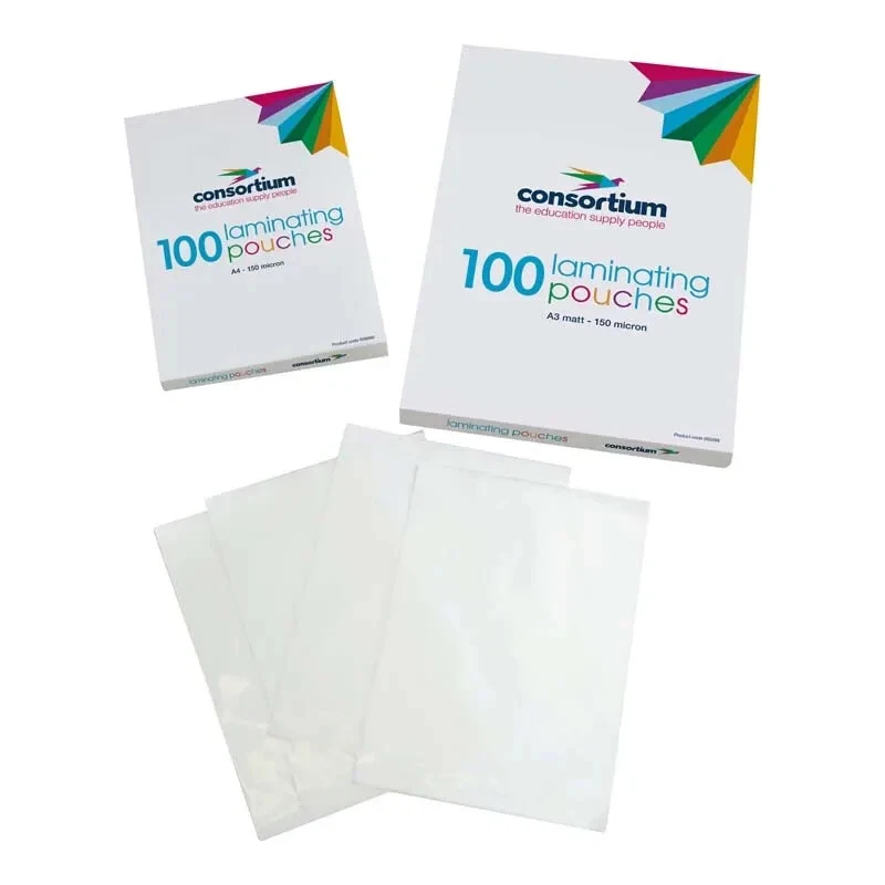 CONSORTIUM LAMINATING POUCHES A3 100 PACK 150 MICRON MATT LAMINATE SCHOOL OFFICE WORK