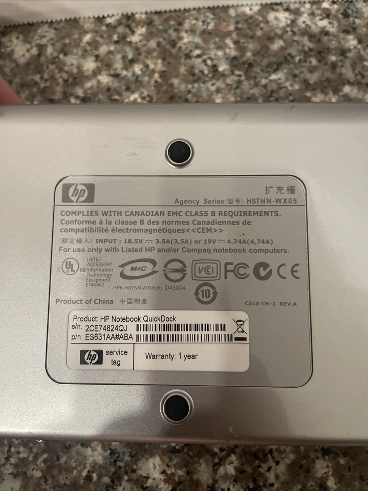 Estación de acoplamiento y cable de alimentación para portátil HP Notebook QuickDock HSTNNN-WX05 Foto 4 de 4