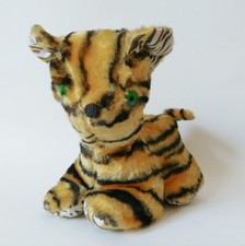 Vintage Sitting Tiger Green Eyes Stuffed Animal 9in Firm Stuffing
