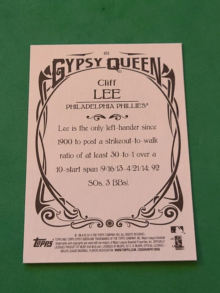 2015 Cliff Lee Topps Gypsy Queen #181 - Image 2 of 2