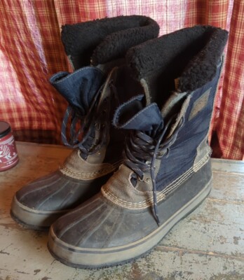 LL Bean Boots Mens 10 Medium Mid Calf Duck Boots Gray & Blue