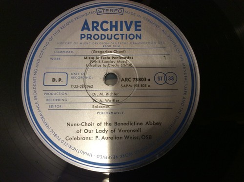 Archive Production Gregorian Chant Missa in Festo Nuns Choir Vinyl Record - Picture 7 of 7