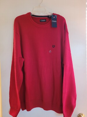 Mens Chaps Sweater Crew Neck Size 2XL Red Cotton NEW w/tag! | eBay