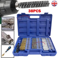 38x 1/4" Wire Brush Cleaning Set Remove Rust Metal Clean Handle Drill Bit Tool
