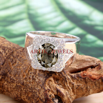 Natural Smoky Quartz Gemstone with 925 Sterling Silver Ring for Men's #5402