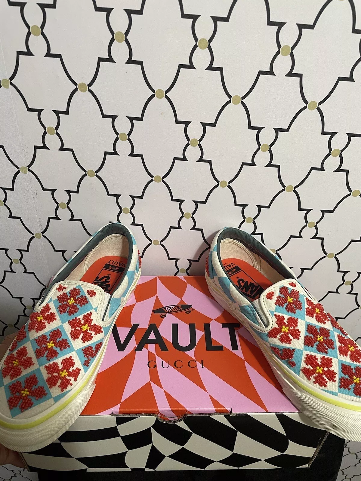 Baskets anciennes Gucci×Vans Vault Collaboration patchwork cloutées taille US6 W