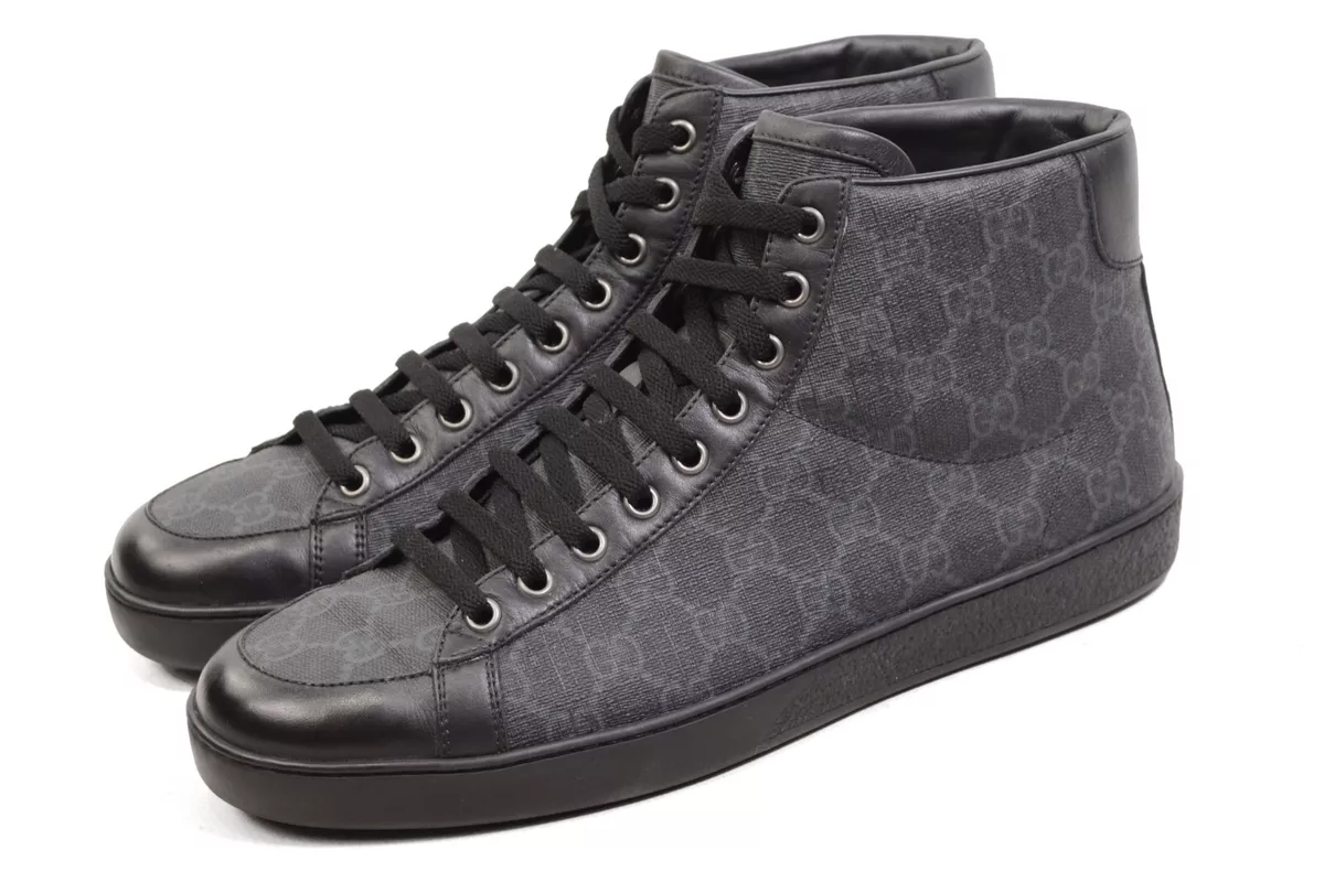 Black GG Supreme canvas and leather trainers, Gucci