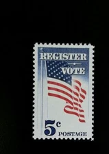 1964 5c Register & Vote, American Flag Scott 1249 Mint F/VF NH