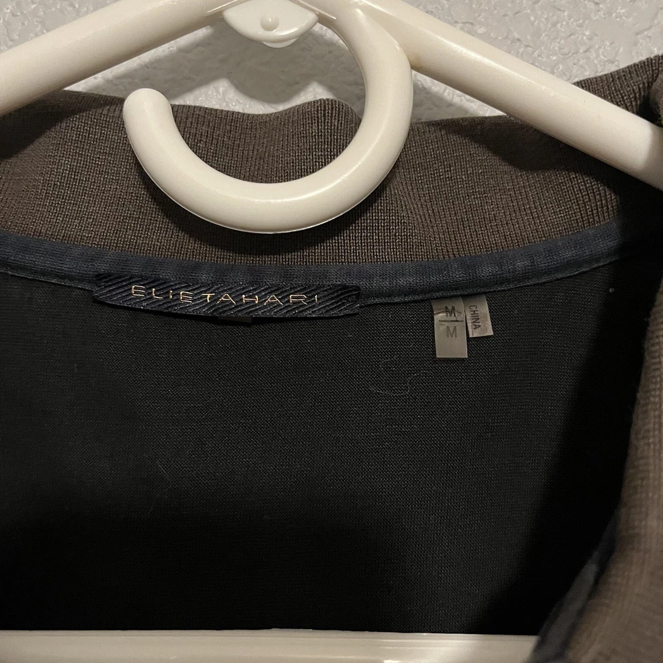 Elie Tahari Black Polo Shirt With Brown Collar and Neck Trim Size Medium - Image 2 of 4