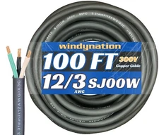 100 Ft. 12/3 12 AWG Gauge 3 Conductor SJOOW Cable Wire 300V Portable Power Cable