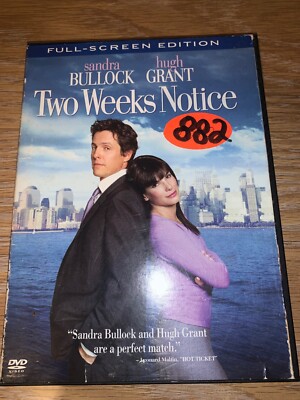 Two Weeks Notice DVD Sandra Bullock Hugh Grant Full Screen Edition Comedy
