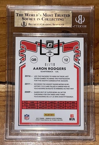 Pop 1๐2017 Aaron Rodgers DONRUSS 81 Tribute GOLD PRIZM /10 BGS 9.5 Pristine Sub - Picture 10 of 12