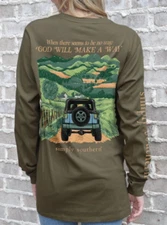 Simply Southern Jeep Long Sleeve T-Shirt Tee Shirt NWT Green Brown God Country