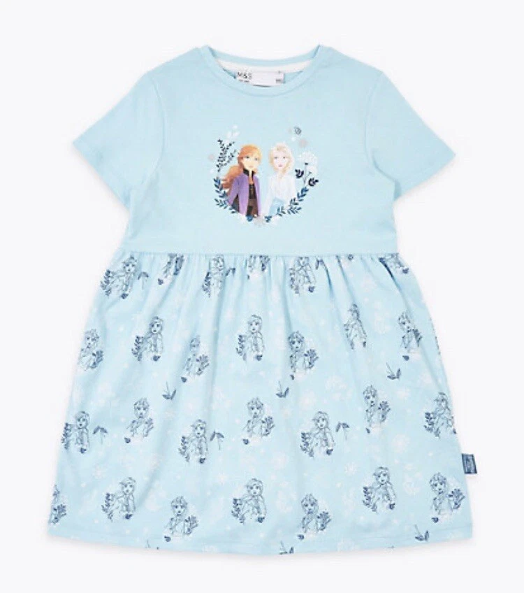 BNWT Marks Spencer Girls Blue Disney Frozen 2 Elsa Anna Dress 8