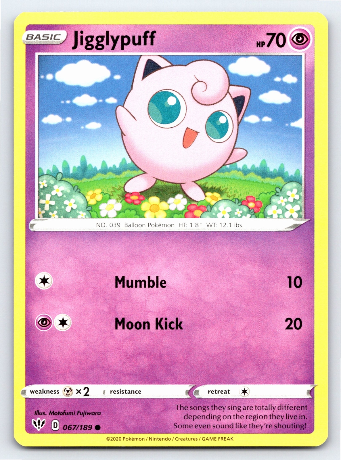 Jigglypuff 067/189 Common Darkness Ablaze Pokemon Card - NM Near Mint