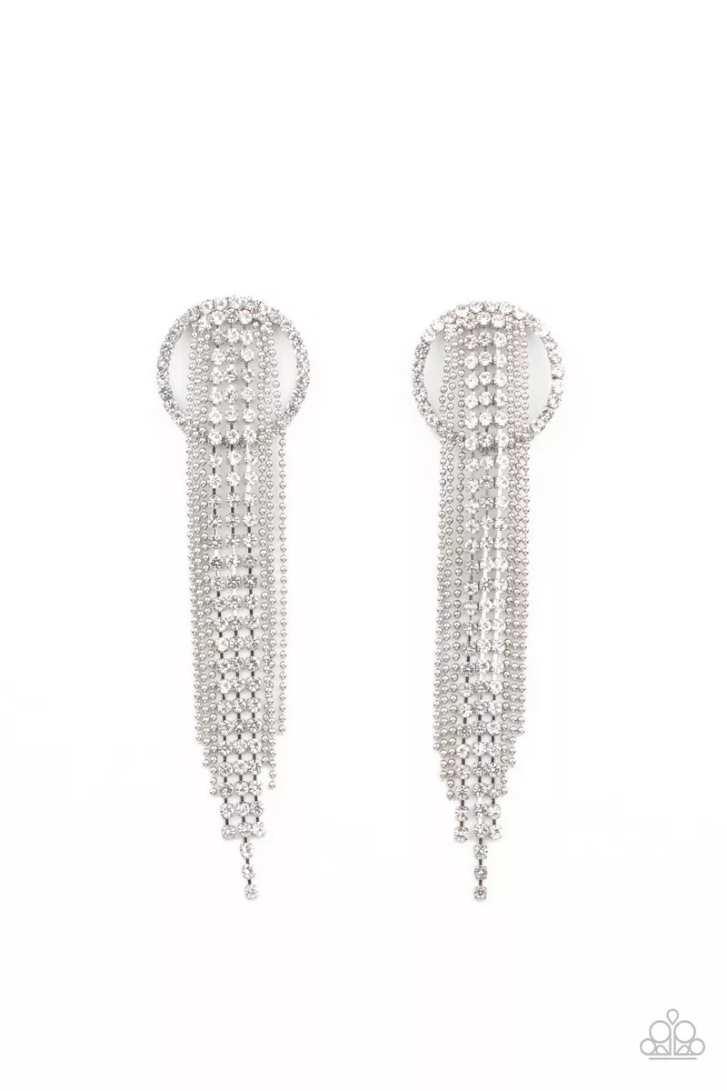 Paparazzi jewelry Dazzle By Default White Rhinestone Silver Fringe