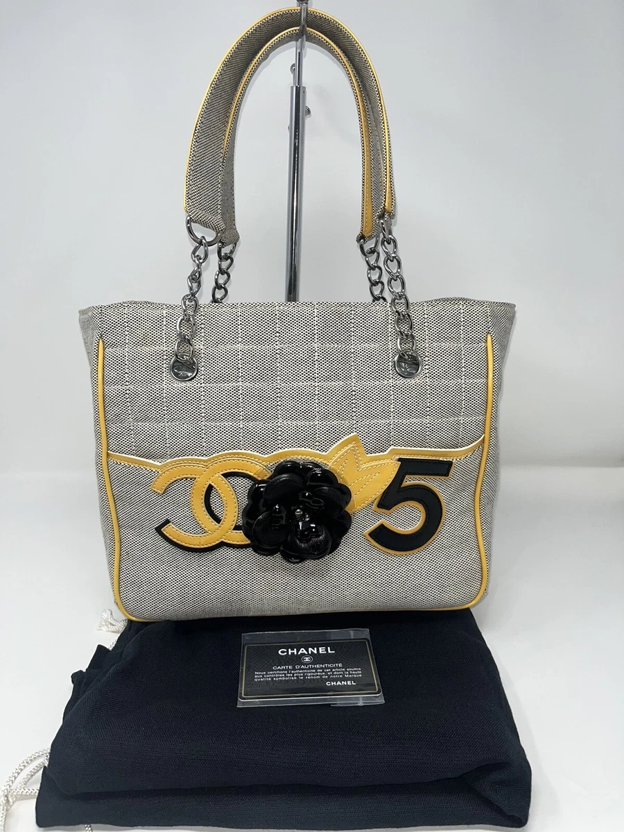 Chanel CC No. 5 Chocolate Bar Camellia Flower Chain Canvas Light Gray Bag  Tote