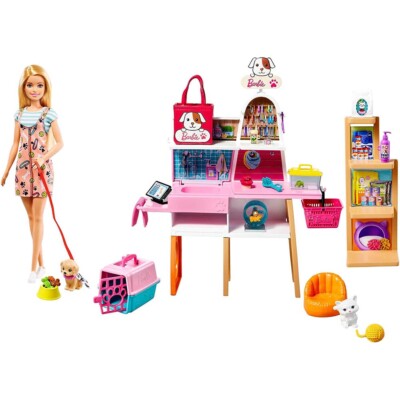 Barbie Doll (11.5-in Blonde) and Pet Boutique Playset with 4 Pets, Color-Chan...
