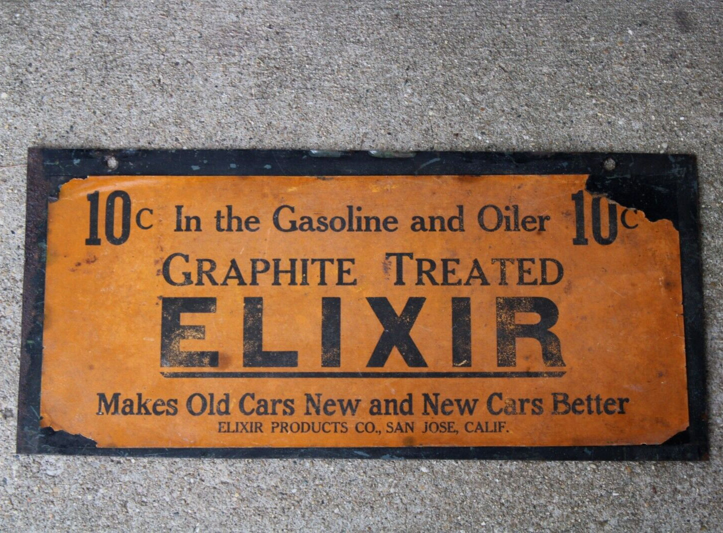RARE early 1900s era ELIXIR GRAPHITE GASOLINE 10 cents~ OLD GAS STATION TIN SIGN