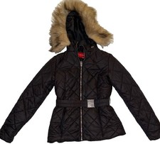 Guess Puffer Jacket Coat Faux Fur Removable Hood Black Full Zip Women's Sz S