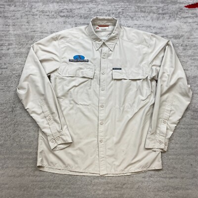Simms Guide Series Button Up Shirt Medium Beige Tan Mesh Fishing Vented Boat Men