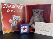 RARE SWAROVSKI 2007 STEIFF BEAR WITH POINSETTIA Crystal ORNAMENT