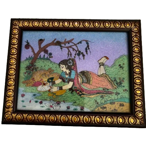 Pintura de piedras preciosas reales Sunish Maru India 10 + piedras reales de varios colores 9,5" Foto 4 de 4