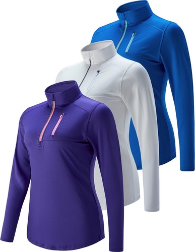 3 Pack: Women's Quick Dry Long Sleeve Quarter Zip Pullover Workout Shirts wit...